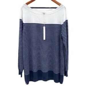 Caslon Navy White Stripe Knit Long Tunic Sweater New